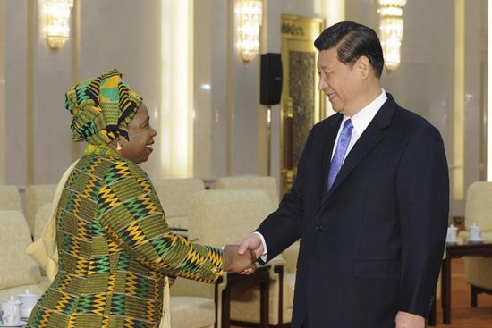 Chinese President Xi Jinping and Chairperson of African Union (AU) Nkosazana Dlamini-Zuma