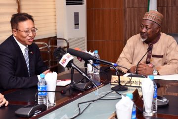 IN PHOTO: Minister of Defence, Muhammad Badaru Abubakar( Right) and Cui Jian Chun (left)