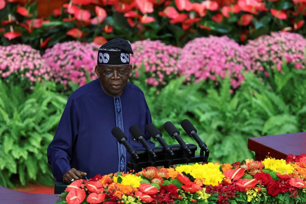 Nigerian President Bola Ahmed Tinubu speaks at the opening ceremony of the ninth Forum on China-Africa Cooperation (FOCAC) Summit, at the Great Hall of the People in Beijing, China, September 5, 2024.