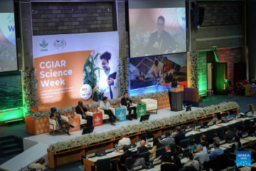 People attend a side event during the ongoing Consultative Group on International Agricultural Research (CGIAR) Science Week in Nairobi, Kenya