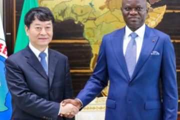 Gabonese President Brice Clotaire Oligui Nguema with Chinese President Xi Jinping's special envoy Mu Hong