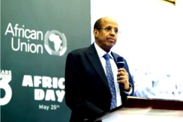 Mahmoud Ali Youssouf, chairperson of the African Union (AU) Commission, speaks at an event commemorating Africa Day at the AU headquarters in Addis Ababa, Ethiopia