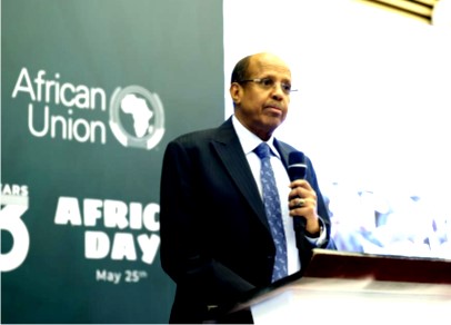 Mahmoud Ali Youssouf, chairperson of the African Union (AU) Commission, speaks at an event commemorating Africa Day at the AU headquarters in Addis Ababa, Ethiopia